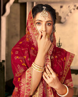 Vishal Prints Burgundy Designer Brasso Saree With Foil Print And Fancy Border