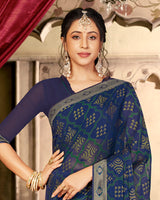 Vishal Prints Navy Blue Designer Brasso Saree With Foil Print And Fancy Border