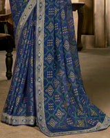 Vishal Prints Navy Blue Designer Brasso Saree With Foil Print And Fancy Border