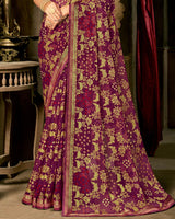 Vishal Prints Wine Designer Brasso Saree With Foil Print And Fancy Border