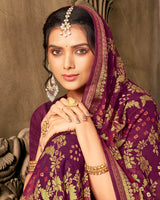 Vishal Prints Wine Designer Brasso Saree With Foil Print And Fancy Border