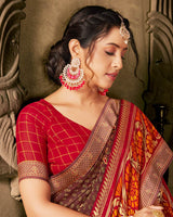 Vishal Prints Coffee Brown Designer Brasso Saree With Foil Print And Fancy Border
