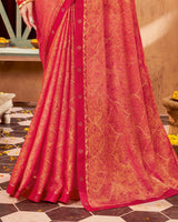 Vishal Prints Red Printed Brasso Saree With Foil Print And Fancy Border