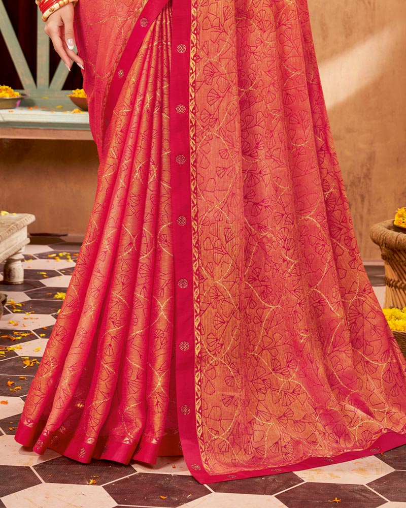 Vishal Prints Red Printed Brasso Saree With Foil Print And Fancy Border