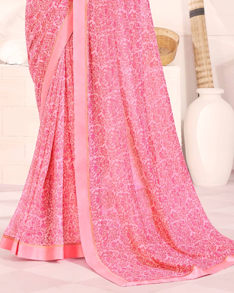Vishal Prints Baby Pink Printed Georgette Saree With Fancy Border
