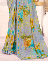 Vishal Prints Bluish Grey Printed Georgette Saree With Fancy Border