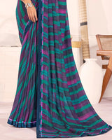Vishal Prints Dark Navy Blue Printed Georgette Saree With Fancy Border