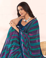 Vishal Prints Dark Navy Blue Printed Georgette Saree With Fancy Border