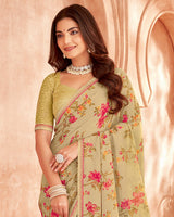 Vishal Prints Beige Sand Printed Georgette Saree With Fancy Border