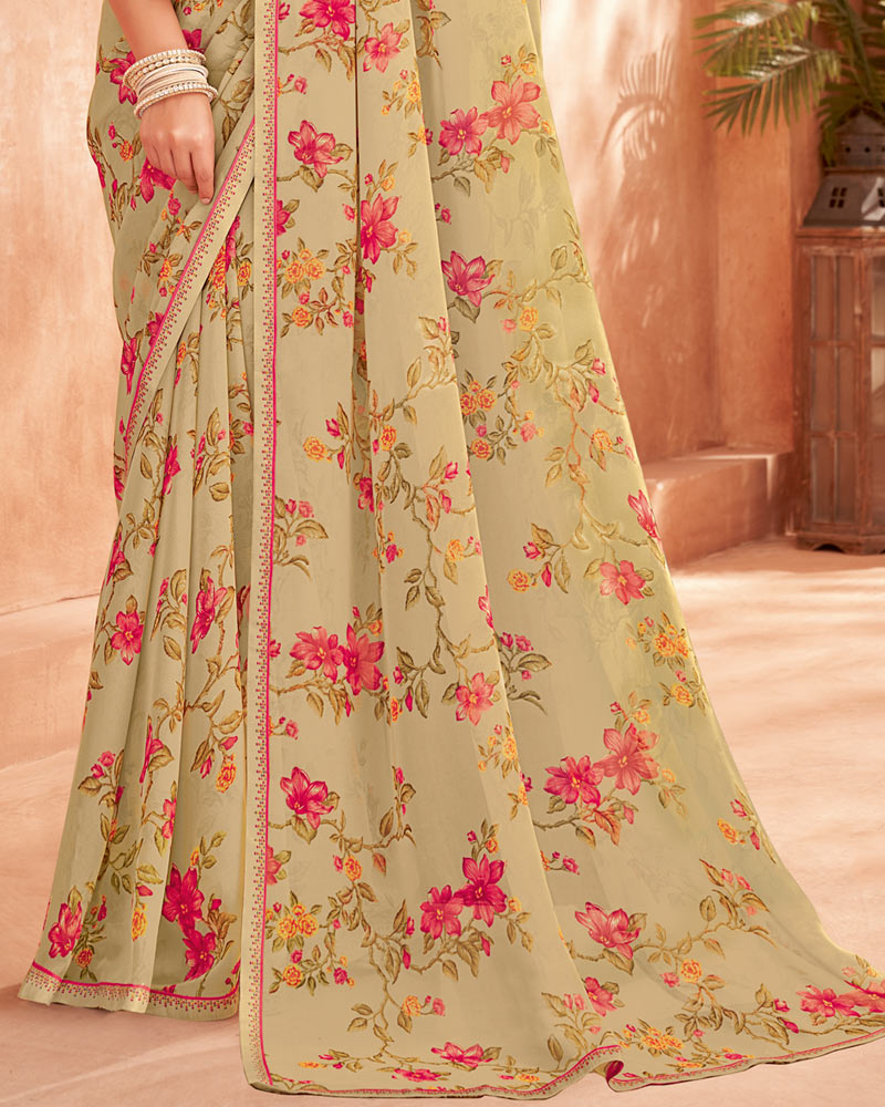 Vishal Prints Beige Sand Printed Georgette Saree With Fancy Border