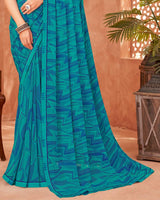 Vishal Prints Teal Green Printed Georgette Saree With Fancy Border