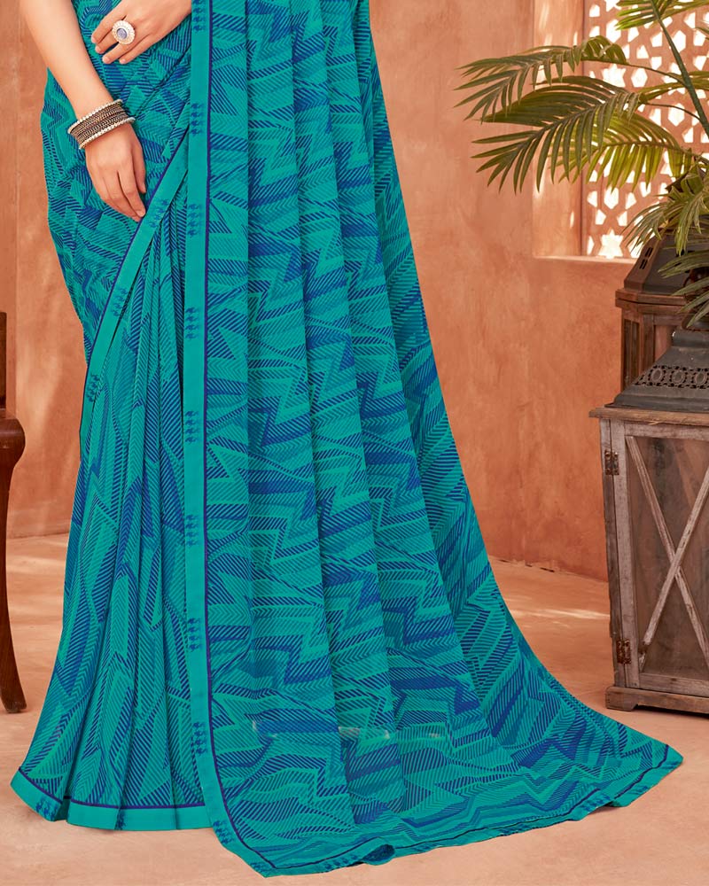 Vishal Prints Teal Green Printed Georgette Saree With Fancy Border