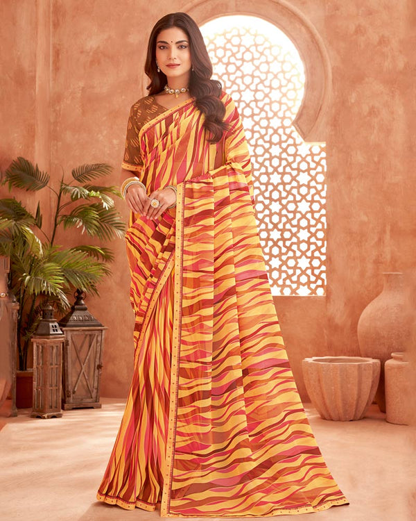 Vishal Prints Light Mustard Printed Georgette Saree With Fancy Border