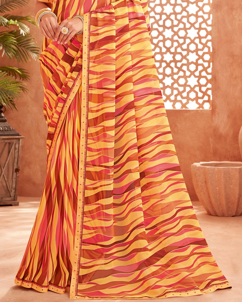 Vishal Prints Light Mustard Printed Georgette Saree With Fancy Border