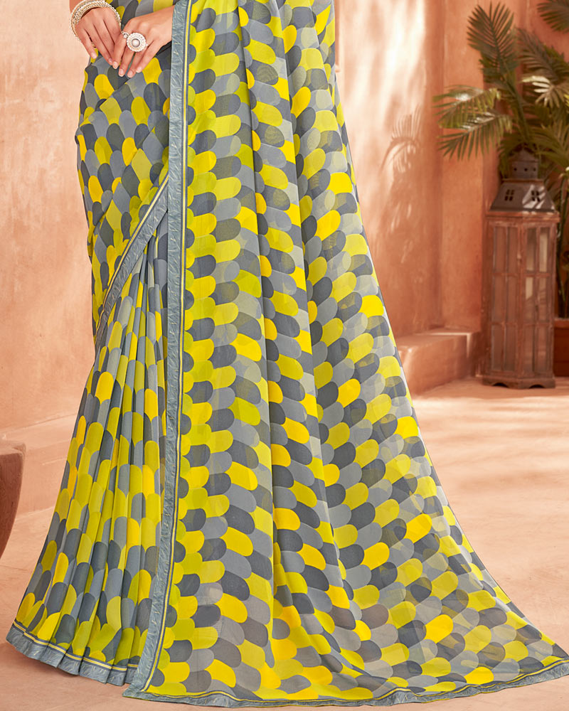 Vishal Prints Slate Grey Printed Georgette Saree With Fancy Border