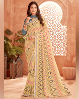 Vishal Prints Fawn Printed Georgette Saree With Fancy Border