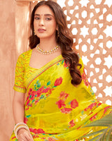Vishal Prints Golden Yellow Printed Georgette Saree With Fancy Border