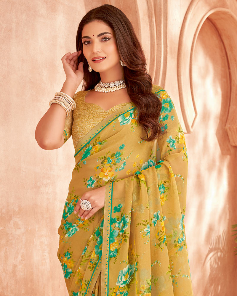 Vishal Prints Dark Beige Printed Georgette Saree With Fancy Border