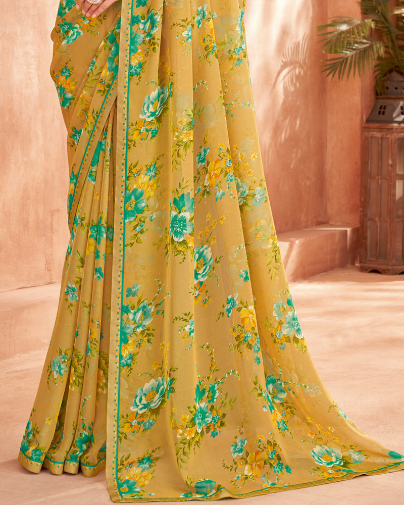 Vishal Prints Dark Beige Printed Georgette Saree With Fancy Border