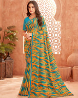 Vishal Prints Dark Orange Printed Georgette Saree With Fancy Border