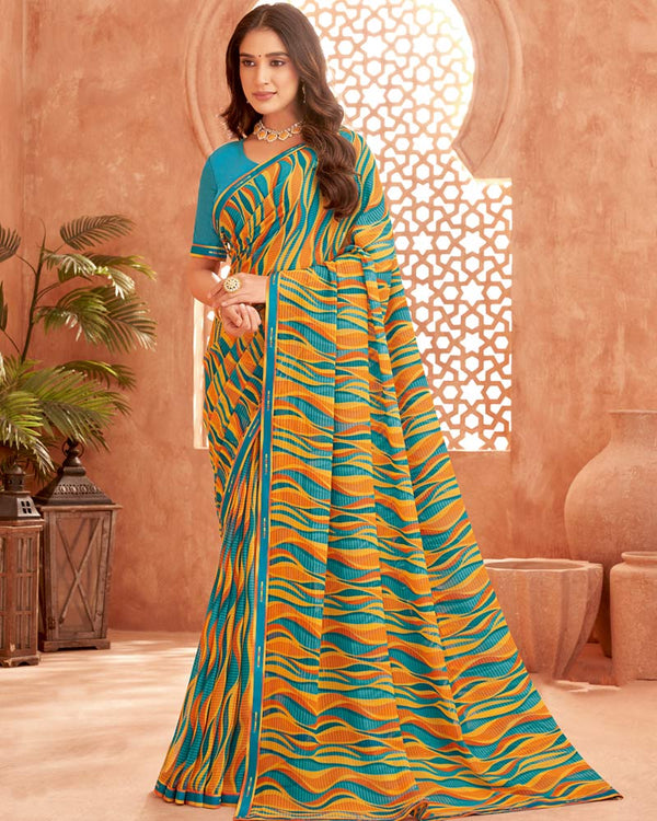 Vishal Prints Dark Orange Printed Georgette Saree With Fancy Border