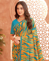 Vishal Prints Dark Orange Printed Georgette Saree With Fancy Border