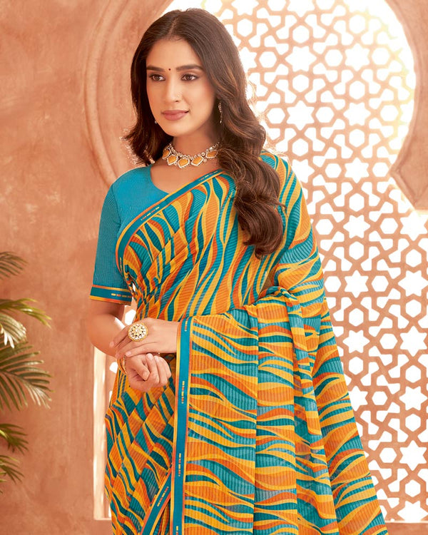 Vishal Prints Dark Orange Printed Georgette Saree With Fancy Border