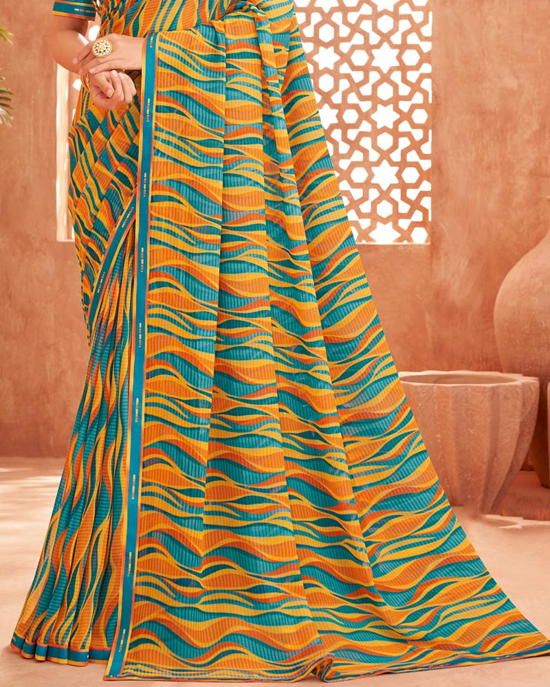 Vishal Prints Dark Orange Printed Georgette Saree With Fancy Border