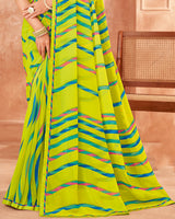 Vishal Prints Lime Green Printed Georgette Saree With Fancy Border