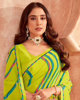 Vishal Prints Lime Green Printed Georgette Saree With Fancy Border