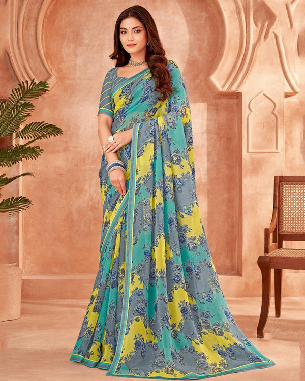 Vishal Prints Oslo Grey Printed Georgette Saree With Fancy Border