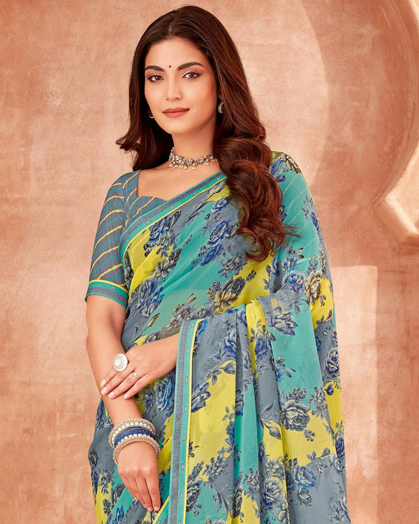 Vishal Prints Oslo Grey Printed Georgette Saree With Fancy Border