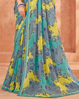 Vishal Prints Oslo Grey Printed Georgette Saree With Fancy Border