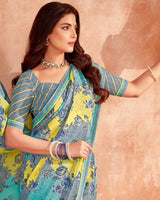 Vishal Prints Oslo Grey Printed Georgette Saree With Fancy Border