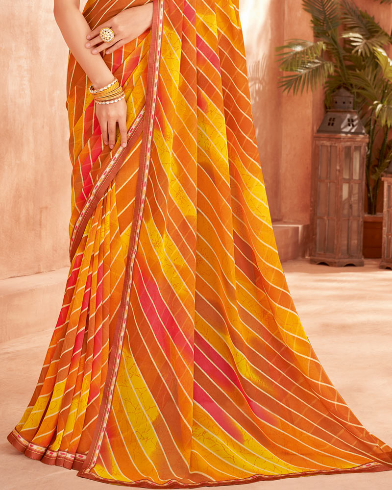 Vishal Prints Ochre Printed Georgette Saree With Fancy Border