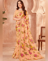 Vishal Prints Pastel Orange Printed Georgette Saree With Fancy Border