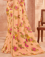 Vishal Prints Pastel Orange Printed Georgette Saree With Fancy Border