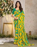 Vishal Prints Golden Yellow Printed Georgette Saree With Fancy Border