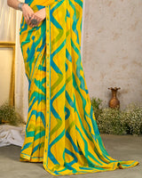 Vishal Prints Golden Yellow Printed Georgette Saree With Fancy Border