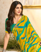 Vishal Prints Golden Yellow Printed Georgette Saree With Fancy Border