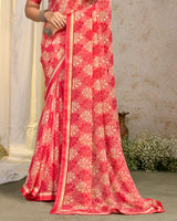 Vishal Prints Salmon Pink Printed Georgette Saree With Fancy Border