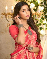 Vishal Prints Salmon Pink Printed Georgette Saree With Fancy Border