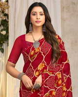 Vishal Prints Paprika Red Printed Georgette Saree With Fancy Border