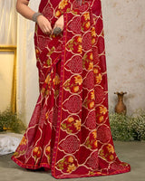 Vishal Prints Paprika Red Printed Georgette Saree With Fancy Border