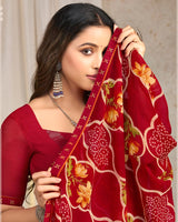 Vishal Prints Paprika Red Printed Georgette Saree With Fancy Border