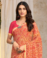 Vishal Prints Peachy Orange Printed Georgette Saree With Fancy Border