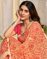 Vishal Prints Peachy Orange Printed Georgette Saree With Fancy Border