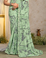 Vishal Prints Pale Mint Green Printed Georgette Saree With Fancy Border
