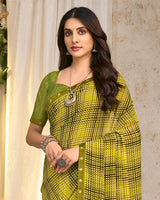 Vishal Prints Olive Yellow Printed Georgette Saree With Fancy Border