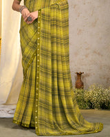 Vishal Prints Olive Yellow Printed Georgette Saree With Fancy Border